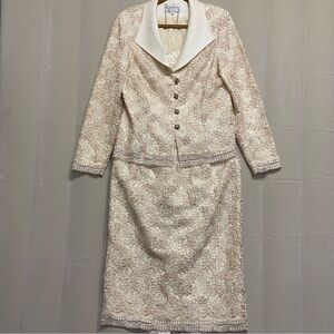 Lily & Taylor Women’s Suit Blazer Skirt Set Brocade Lace Church Wedding Designer